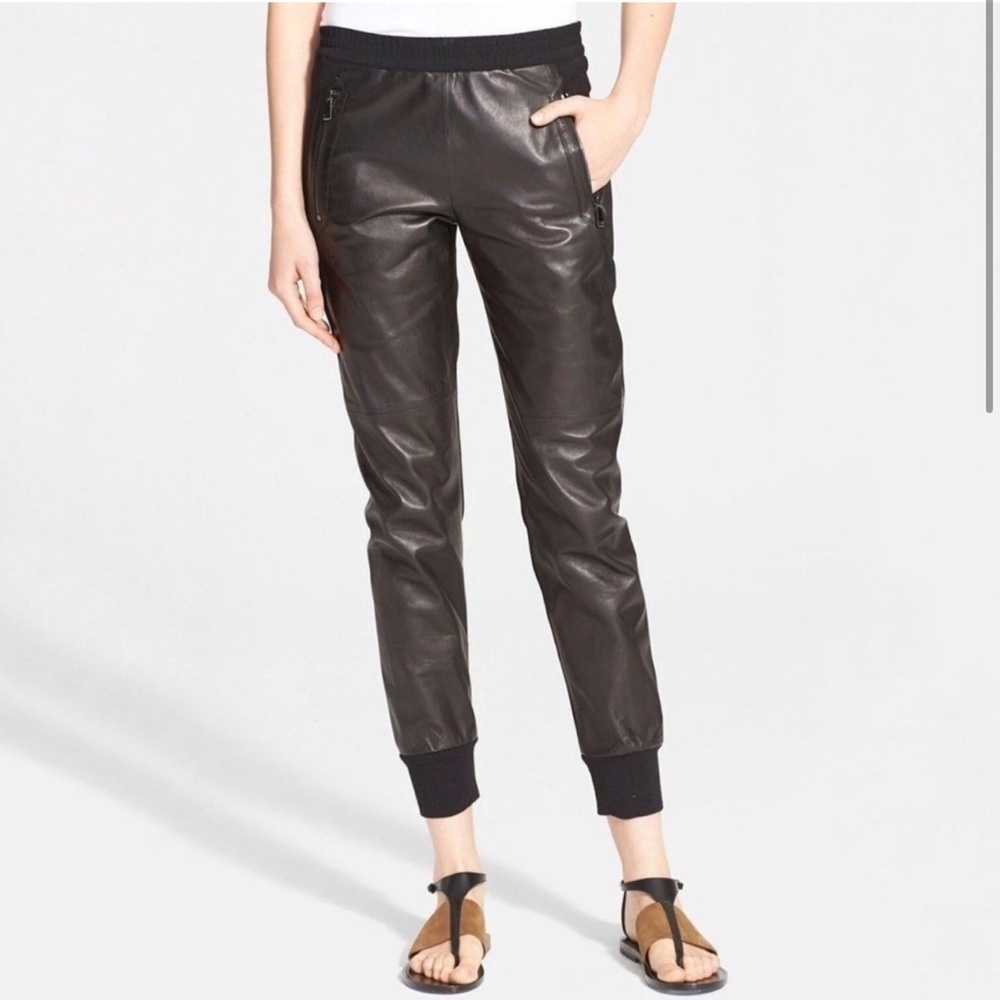 Vince Black Genuine Leather Crepe Mixed Media Jogger Pants
Trousers Small